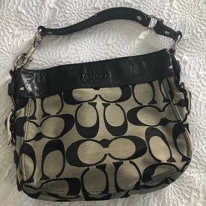 LOWER PRICE Coach bag black with tan signature fabric
